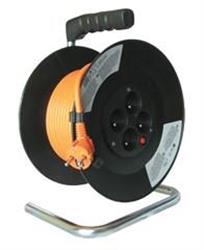 Kabel prodlužovací na bubnu Solight, 4 zásuvky, oranžový kabel, černý buben, 20m PB09